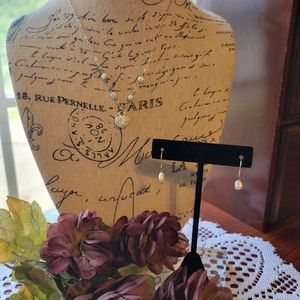 CZ Pave Rhinestone Heart Pearl Necklace & Earrings